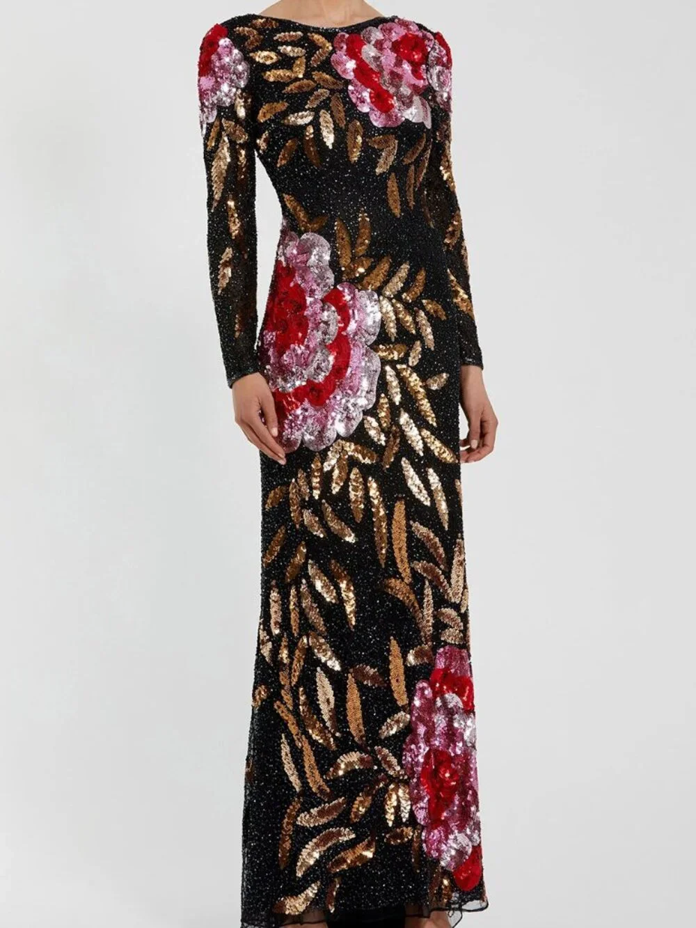 NWT Mac Duggal 4566 Floral Sequin Long Formal Gowns Black Multi size 12